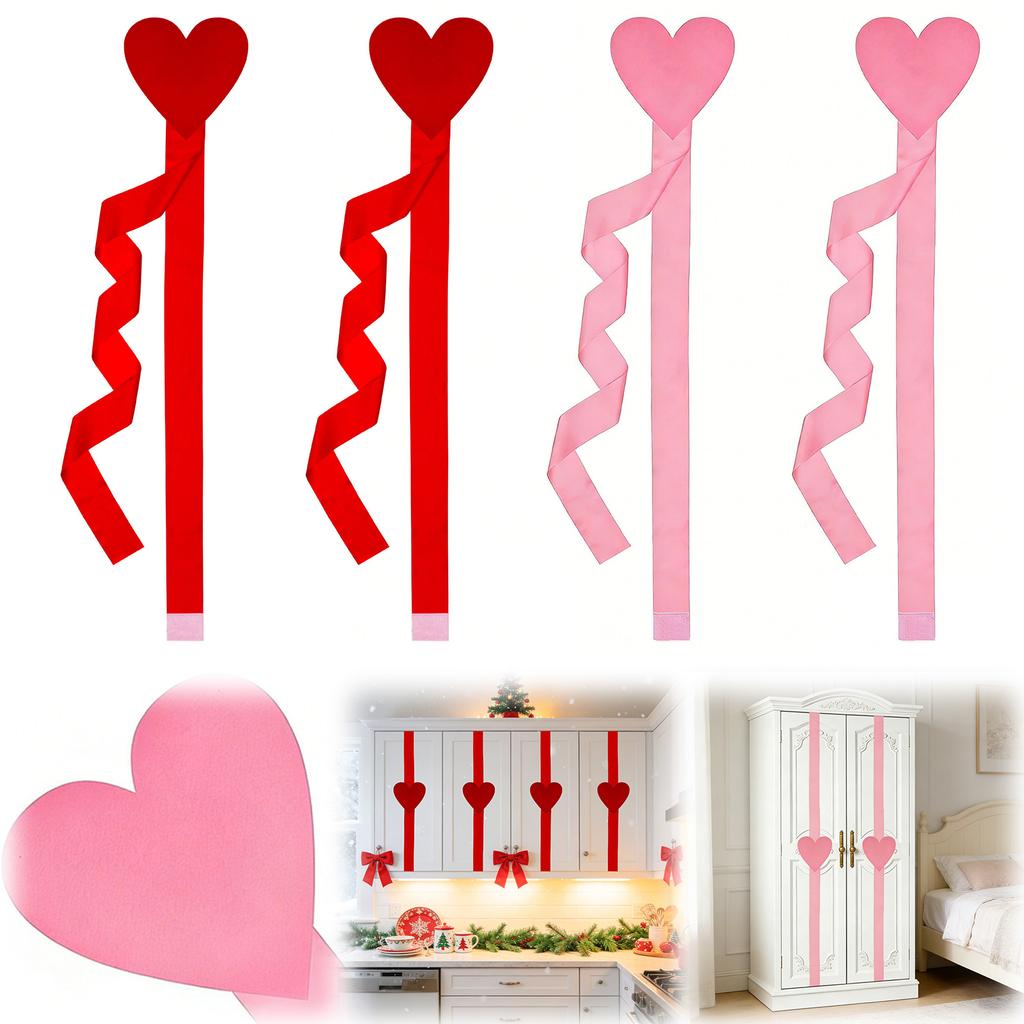 4pcs Valentine's Day Hanging Silk Ribbon Love Felt Cabinet Door Decor Large Heart-shaped Ribbons Bows for Party Wedding Holiday