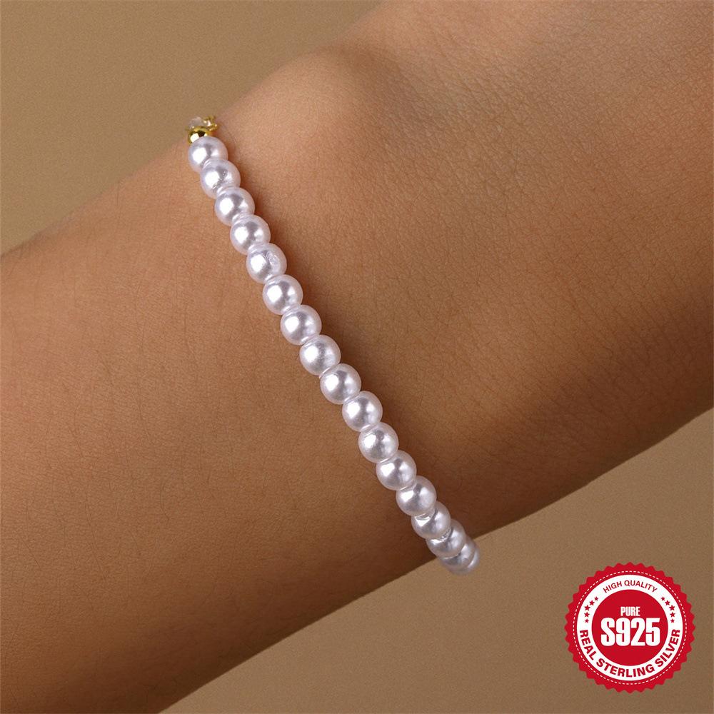 S925 Sterling Silver Fashionable Simple Temperament Elegant And Generous Pearl Sterling Silver Bracelet Women'S Jewelry Autumn And Winter Single Item