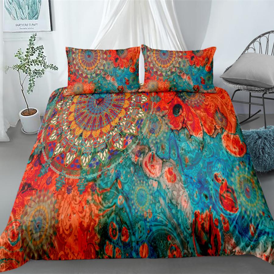 Czarny Mandala Boho Zestaw Poszwy na Kołdrę King Queen Double Full Twin Single Size Zestaw Pościeli