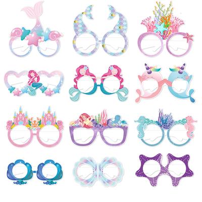 12pcs Mermaid Party Paper Glasses One 1st Mermaid Birthday Party Decor Fancy Dress Glasses Under The Sea Theme Party Girl Favor