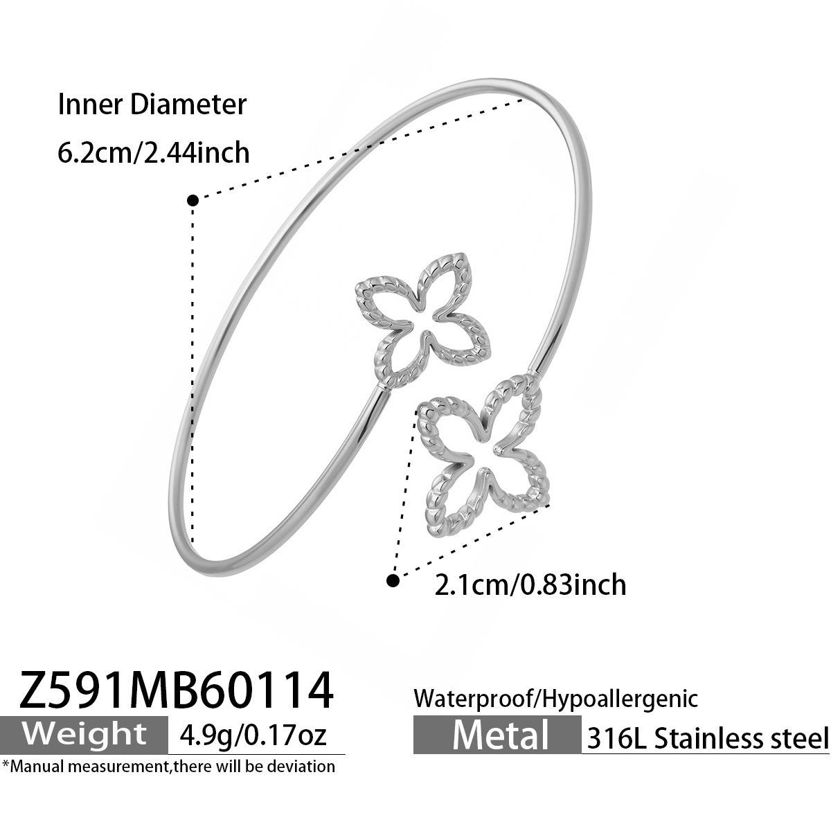 Элегантный открытый браслет с двойным цветком, нержавеющая сталь с покрытием 18 карат золотом