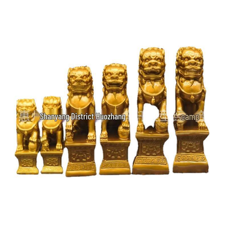 White Jade Lion Pair: Green Jade Door Ornaments for Living Room or Office Decor