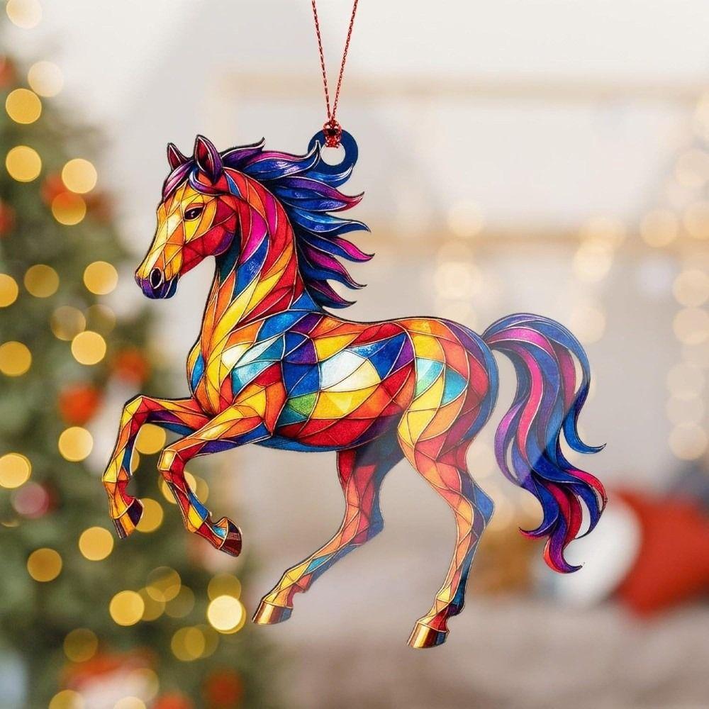 Party Colorful Christmas Hanging Pendant Acrylic Festive Car Horse Pendant 2D Flat Car Rearview Mirror Pendant Navidad Decor