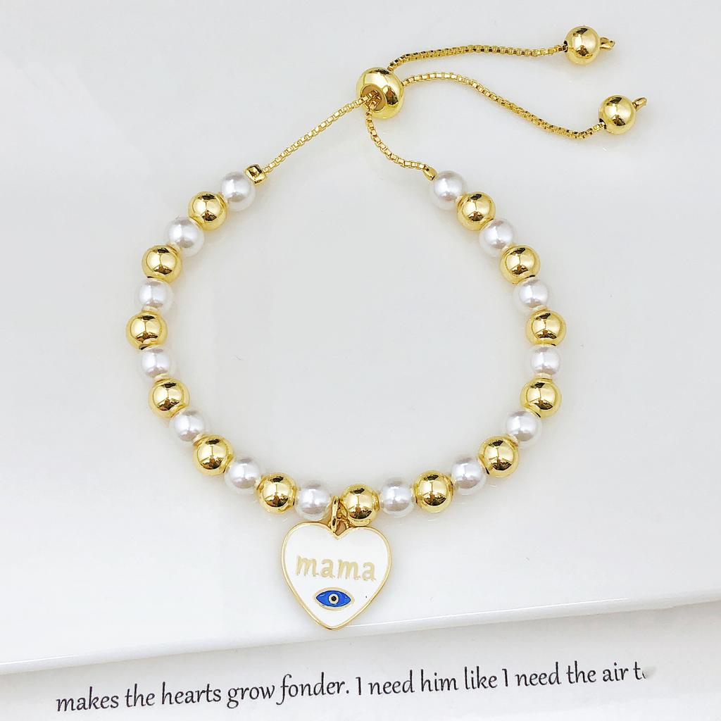 Hot Sale Zircon Shell Mother Theme Copper Bead Pearl Chain Bracelet Fashion for Women Mom Holiday Mother's Day Jewelry Gift