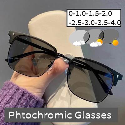 Fashion Fashion Square Photochromic Glasses for Women Outdoor Retro Color Changing Sunglasses Men New Trend Near Sight Eyewear Myopia