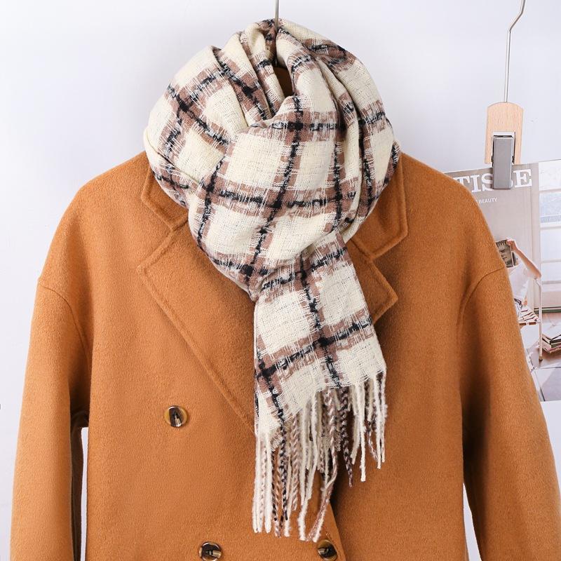 Cachecol de Pescoço Estudante Britânico Inverno Xadrez Caxemira Tipo Lã Franjado Estilo Coreano Versátil Espessado Quente Xale