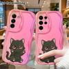Phone Case: 2D Flat Samsung Galaxy A34 A35 S20 S22 S21 FE Plus Ultra Protective Case, Pink Gradient Black Kitten, Christmas and Halloween Gift