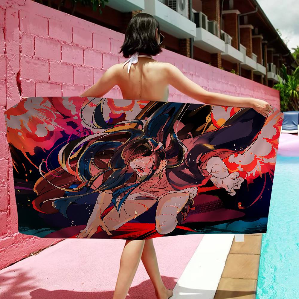 Nezuko Kamado Cartoon Microfiber Blanket Quick Drying Beach Towels Oversized Printing Super Absorbent Pool Towel Blanket