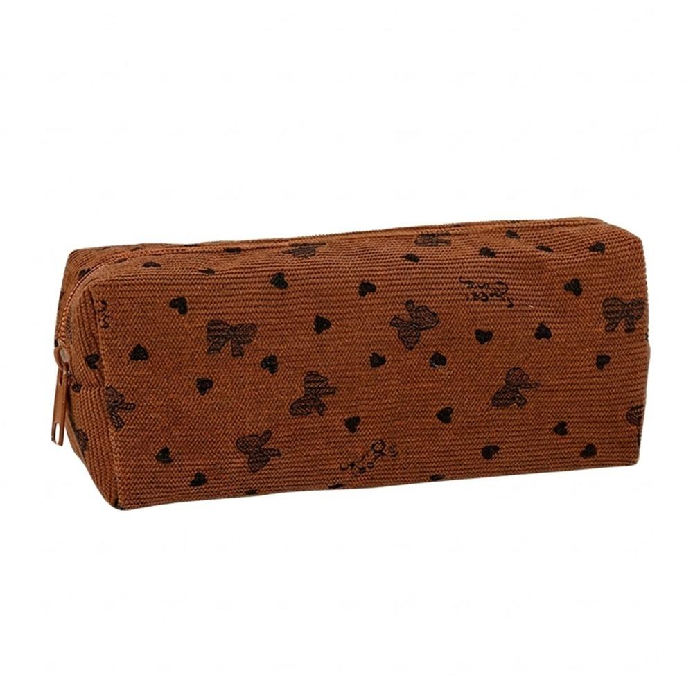 Bow & Heart Print Pencil Case Large Capacity Stationery Bag Simple Pen Bag  Students