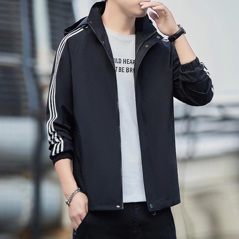 Coat for Men's Autumn and Winter New Loose and Versatile Striped Hooded Jacket Jacket for Outerwear