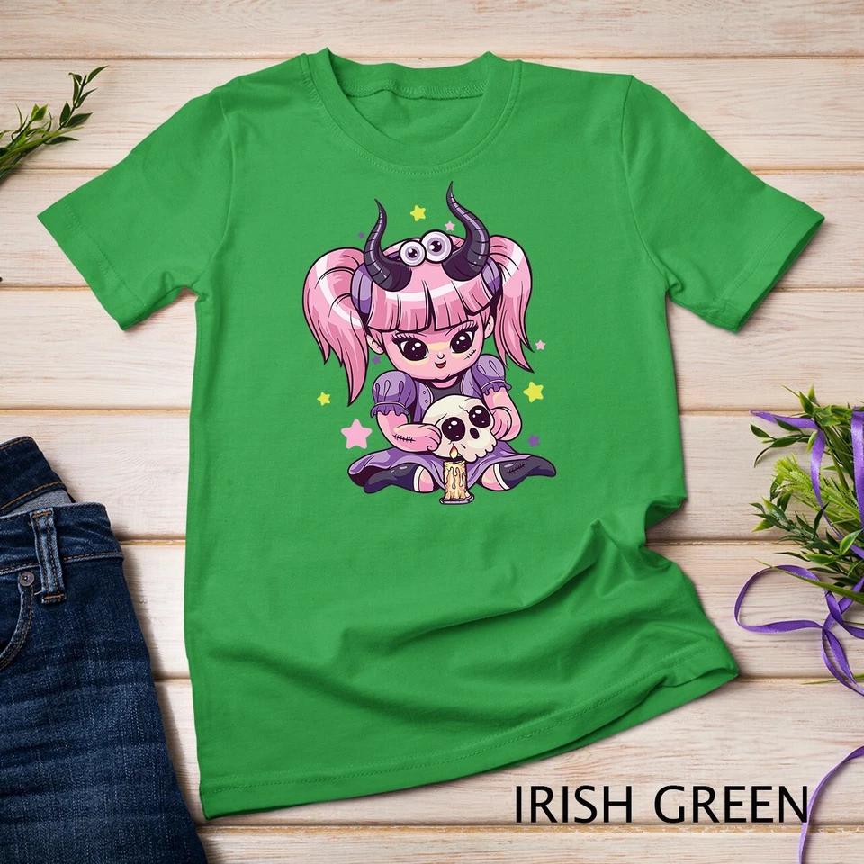 Kawaii Pastel Goth Cute Creepy Girl Skull Demon Evil Girl Unisex T-shirt 4 S