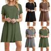 Damen Lässig Kurzarm T-Shirt Kleid Vintage O-Ausschnitt Druck Locker Mini Kleid Elegant Schlichtes Mini Kleid Streetwear Sommerkleid
