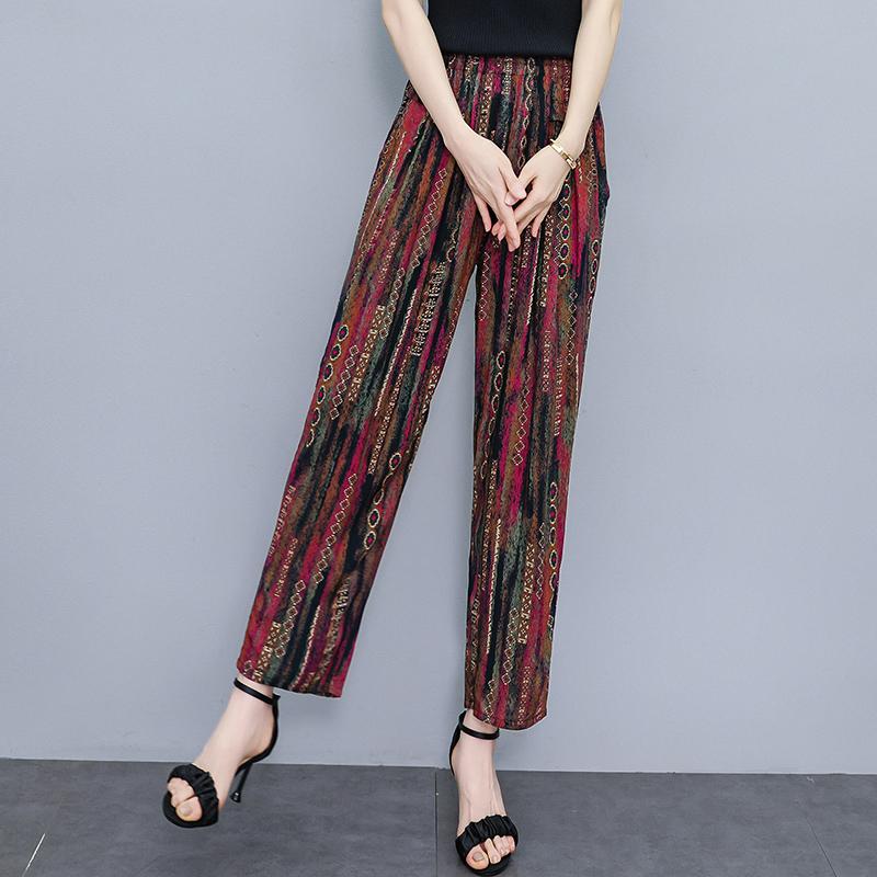 Pantalons pour femmes taille haute grande taille, pantalons amples vintage d'été, taille élastique, vêtements pour femmes d'âge moyen