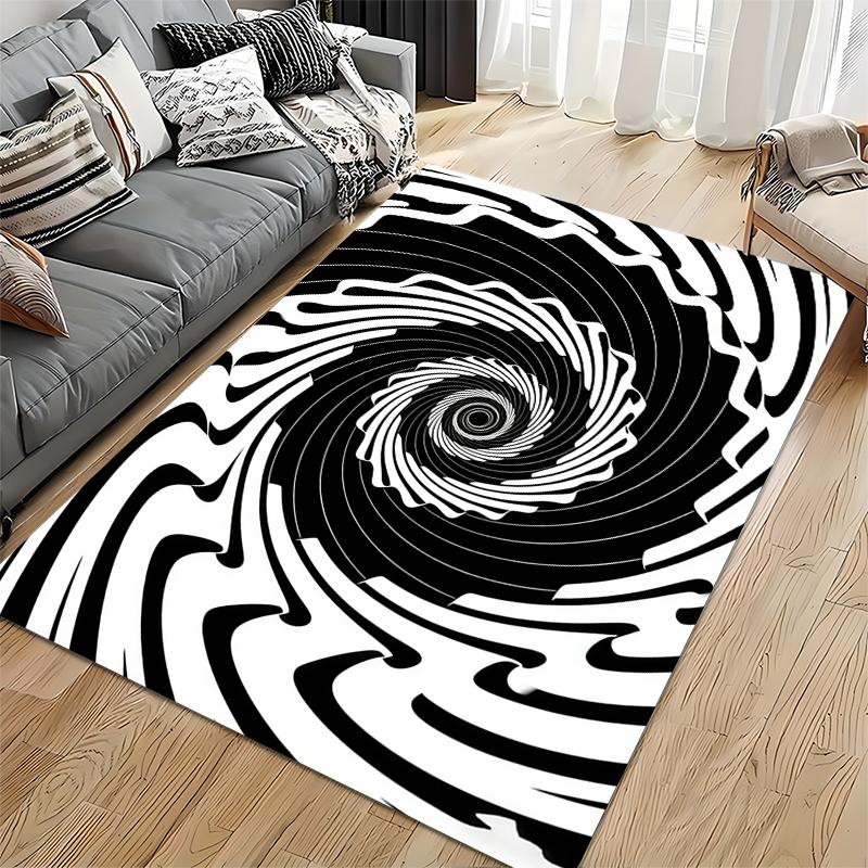 Modern Black and White Swirl Pattern Carpet for Living Room Decor Suitable for use as an anti-slip for living room bedroom sofas