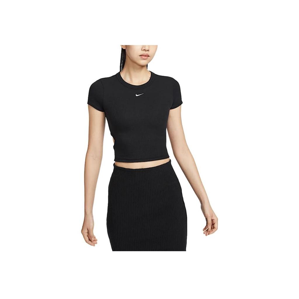 Nike Sportswear Chill Knit Fashion Slim Fit Short Sleeve T-Shirt Women T-Shirts Black Sail-White HJ0720010