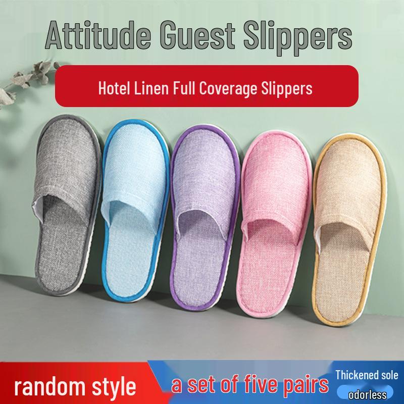 

Non-Slip Thickened Cotton & Linen Slippers for Guests - Ideal for Summer, Hotels, B&Bs, and Home