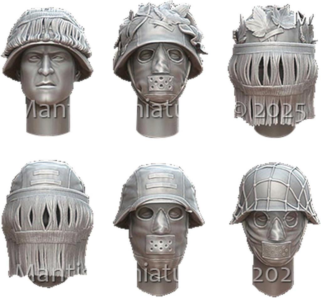 Mantis Miniatures Scale WWII German Camouflage Masked 6 2 Resin MAC60 1/35 Headset, Types, Sizes, 12-Piece Kit, (Human)