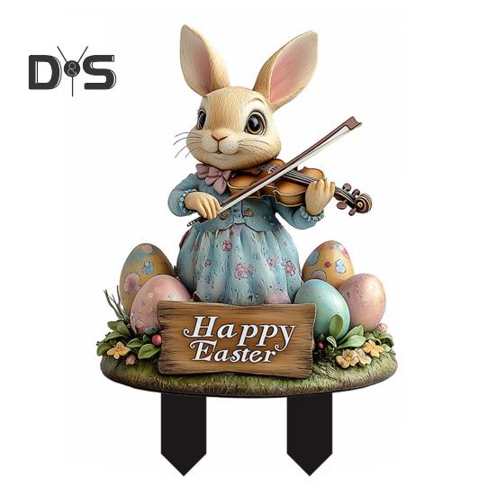 

Пасхальное яйцо кролик украшение садовое украшение колышек 2D акриловый кролик двор знак мультфильм наружный декор колышек для газона двор B