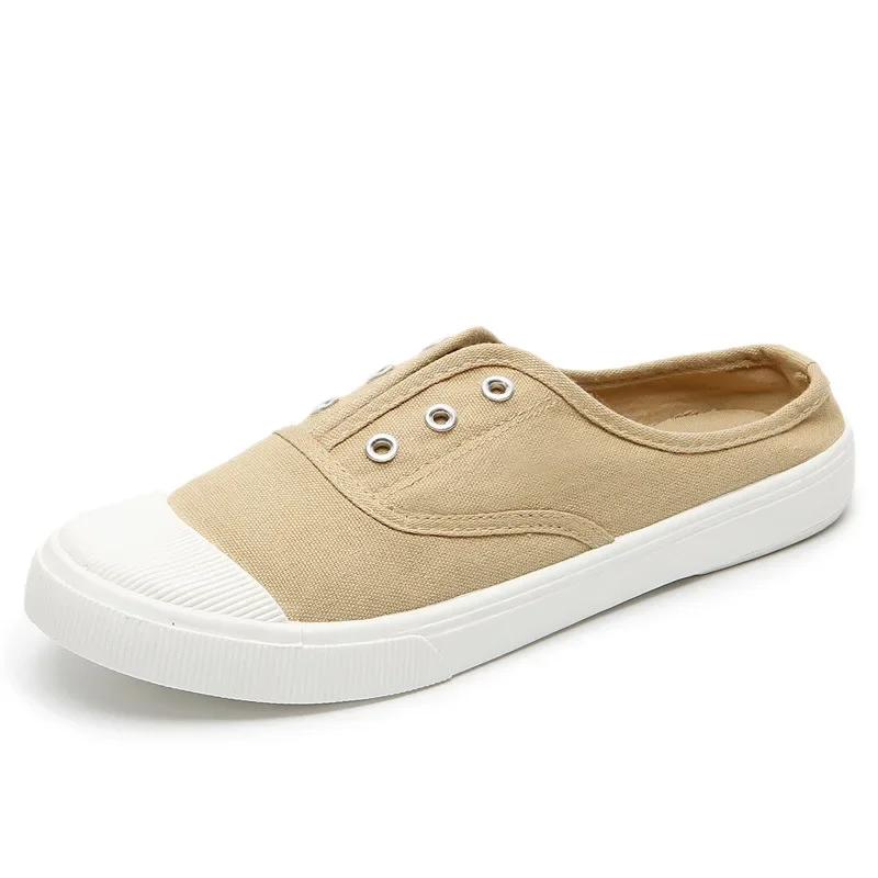Women's Vulcanized Shoes 2024 Summer New Half Slippers Canvas Shoes Women Thin Style Student Versatile Casual Shoes