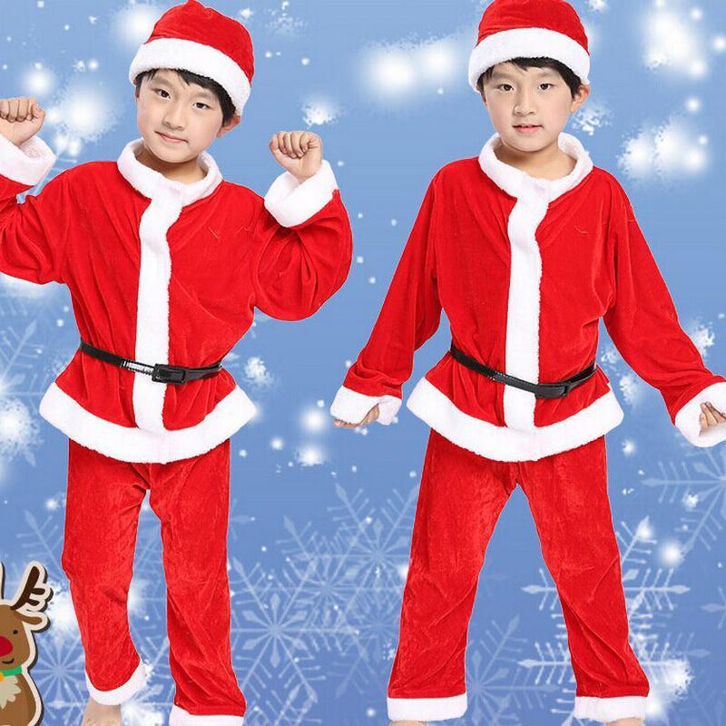 

Теплый Рождественский Костюм Зимнее Детское Пальто Брюки Шапка Обувь Костюм для Ролевых Игр Санта Клауса для Мальчиков и Девочек 130cm