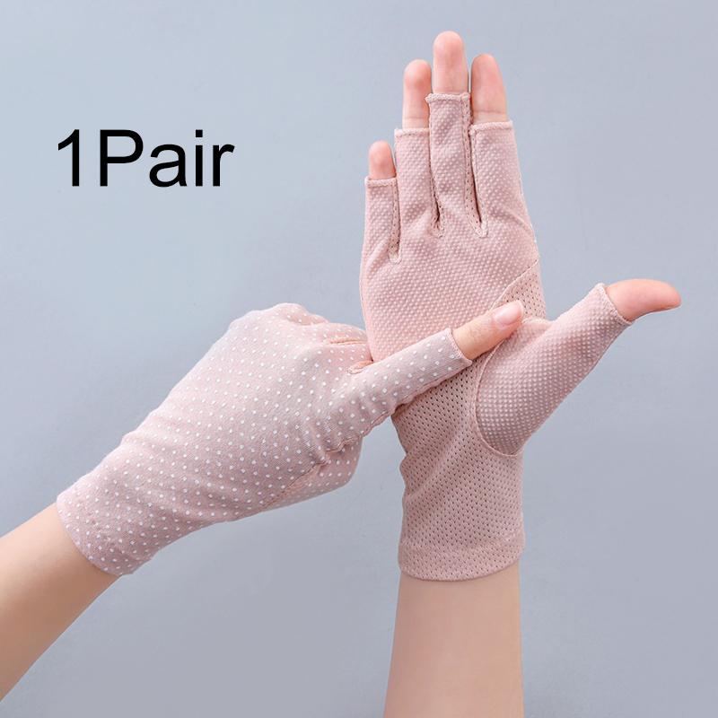 1Pair Wave Point Summer Driving Non-slip Sunscreen Outdoor Touch Screen Breathable Half-finger Gloves Soft Anti UV