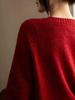 Women's Red Kangsai Ni Cashmere Round Neck Pullover Sweater - Thick, Loose Knit for New Year and Christmas
