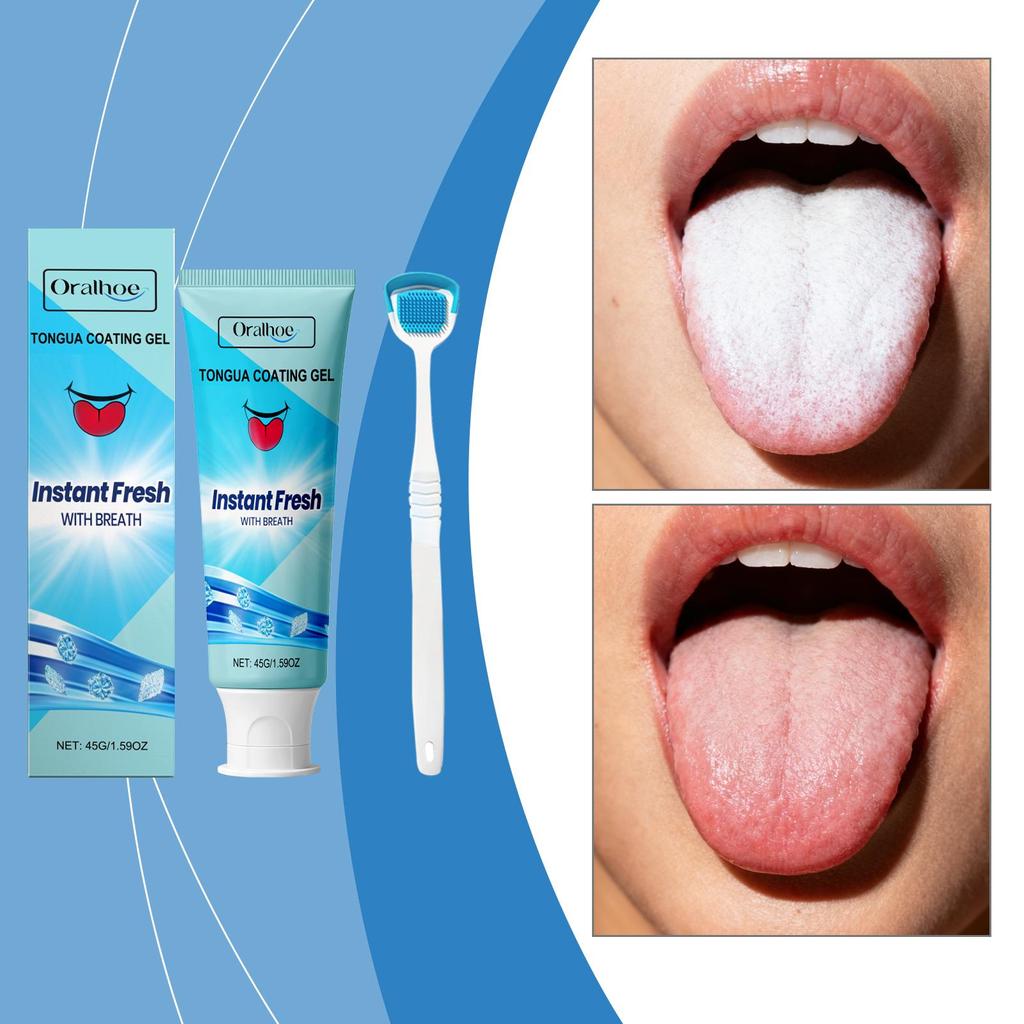 Tongue Cleaners With Brush Scraper Fight Bad Breath Mild Formula Cleaning Gel Remove Oral Odor Tongue Care