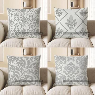 Home Decor Elegant Gray Floral Patterned Throw Pillow Pattern Cushion Cover Suitable for Sofa Bedroom Car Pillow Cover