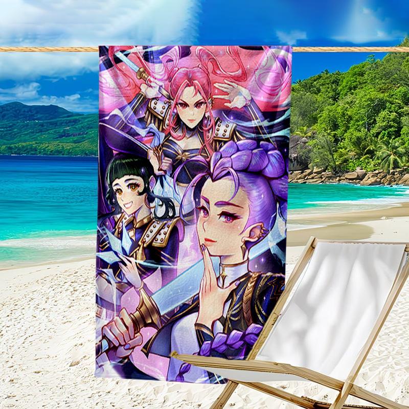 1pc KPop Demon Hunters6 Beach Towel, Beach and Seaside Swimming Pool Equipment, Fashion Pattern, Rectangular, Travel Essentials