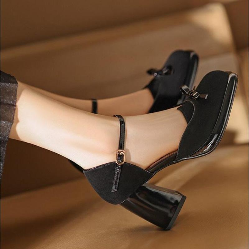 

Designer Elegant Fashionable Square Toe Bow Single Shoes High Heels Lolita Shoes Fashion Spring Autumn Night Club Stripper Pumps 35 чорний