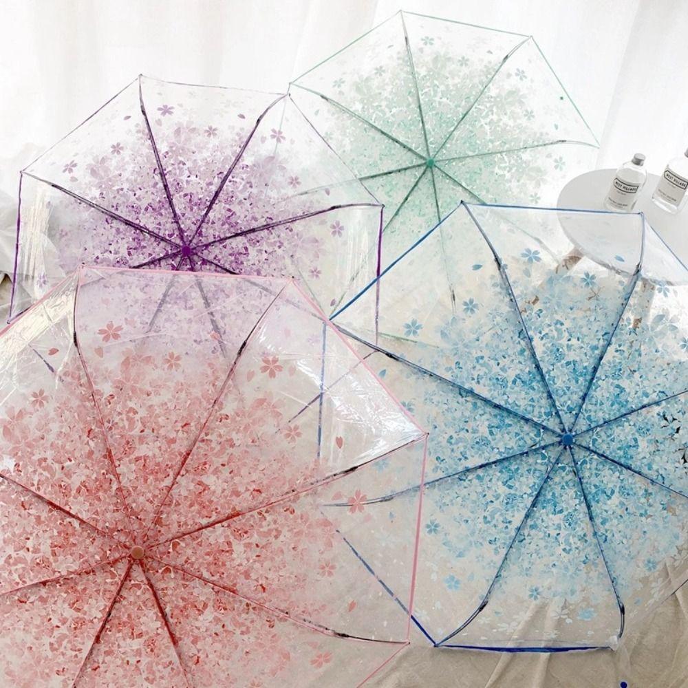Funny Cherry Blossom Transparent Umbrella Windproof Manual Umbrella Folding Umbrella  Girl Gift