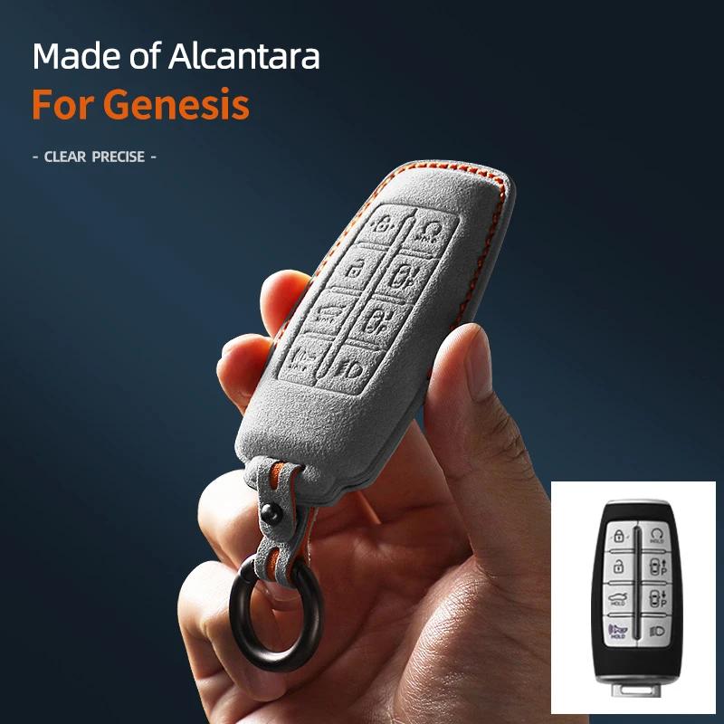 For Genesis G80 GV70 GV80 2019 2020 2021 2022 2023 Car Key Case Auto Cover Shell Suede Accessories Remote Keychain Protector