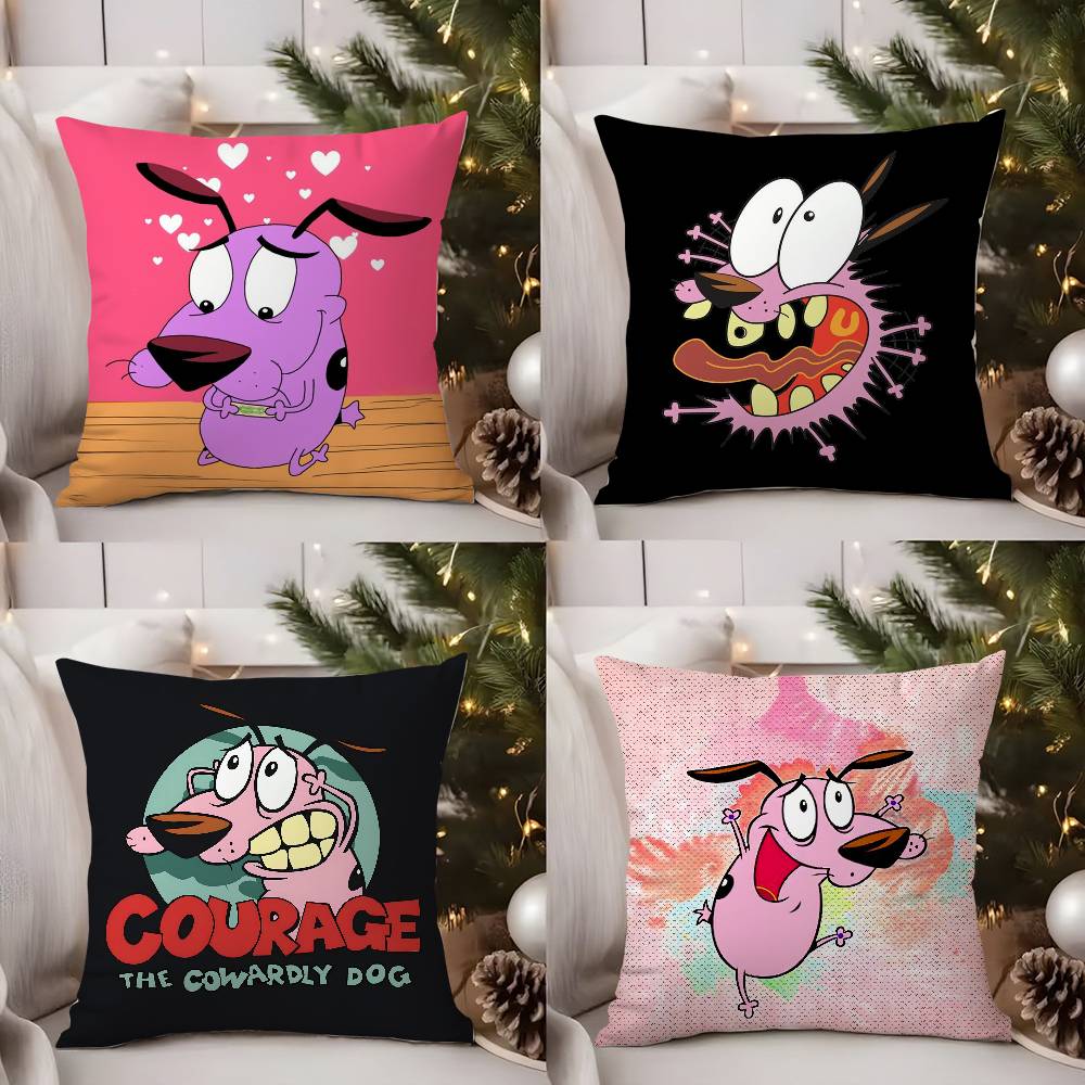 C-Courage Cowardly Dog Pillow Case Home Dorm Chair Back Short Plush Double-Sided Printing Office Nap Time Cushion Cover