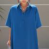 Summer New Turn-down Collar Solid Color Tshirt Dress Women Button Short Sleeve Loose Casual Maxi Dress Ladies Korean Style Robe