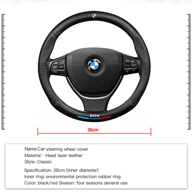 2026 Hot 38cm Carbon Fiber Leather Car Steering Wheel Cover For BMW F30 F10 E90 F20 E46 E60 E70 E39 X6 Auto Interior Accessories Keychain GK3