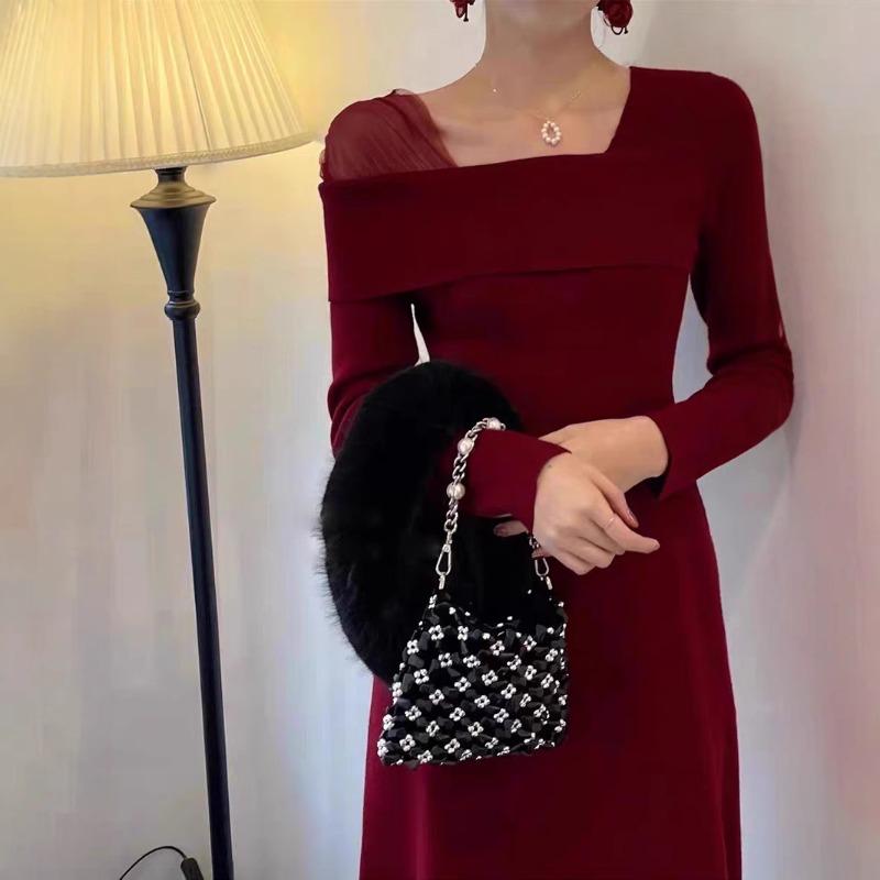 Autumn and winter high-end small man toasting clothes bride wedding return clothes casual clothes knitted red engagement dress women