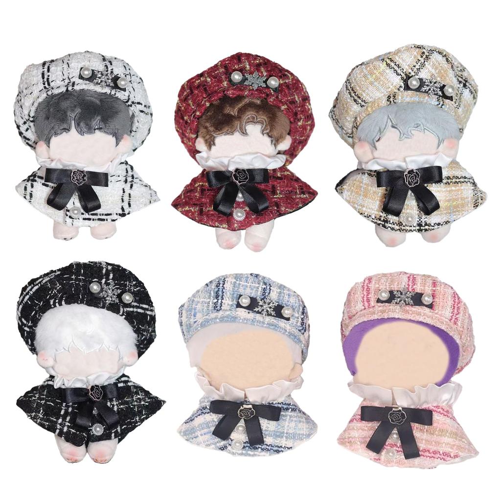 Tweed Beret Cape Set for 10cm Red and Check Pattern & Dolls, Poncho, Hat, Cape, Shawl, [Used]