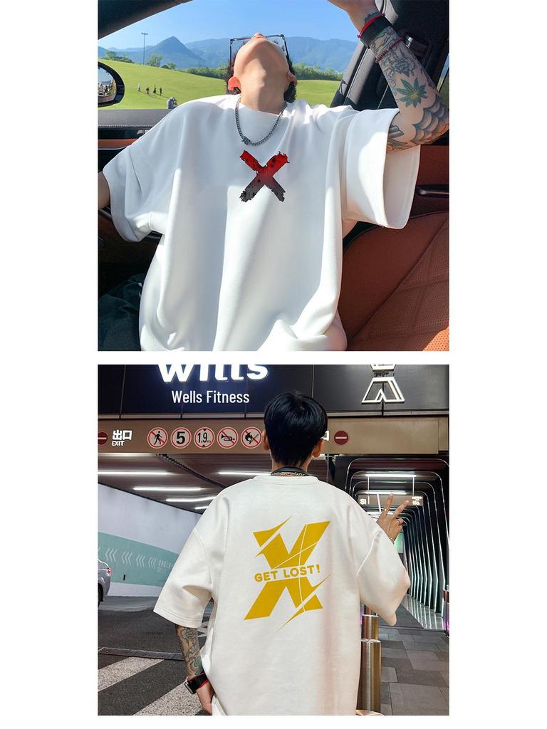 Men's Plus Size Heavyweight Suede Short Sleeve Retro T-Shirt - Summer 2024 Collection