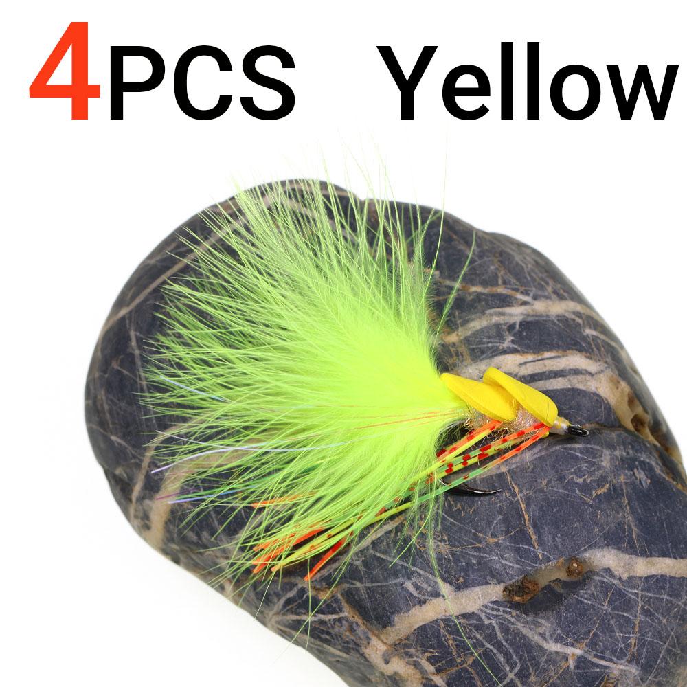 4PCS Topwater Frog Fly Lure Weedless Bass Pike Snakehead Fishing Bait, Realistic Rubber Legs Surface Popper for Freshwater Fly Fishing