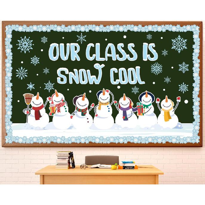 Winter Bulletin Board Decorations Set Winter Bulletin Board Decor Snowman Paper Cutouts Blackboard Borders Snowflake Cutouts Holiday Classroom