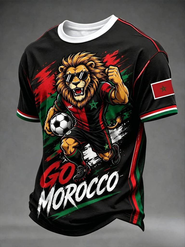 Marocco 2026 Maglia da Calcio da Trasferta Nera Verde Manica Corta Maglia da Calcio Stampa Unisex Fan Supporter Maglietta Sportiva Top