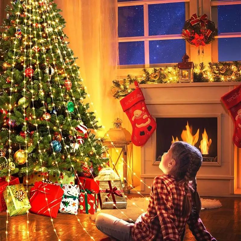 Christmas Waterfall Fairy String Lights with Topper Star, Christmas Tree Decorations for Home 2025 Navidad Natal New Year 2025