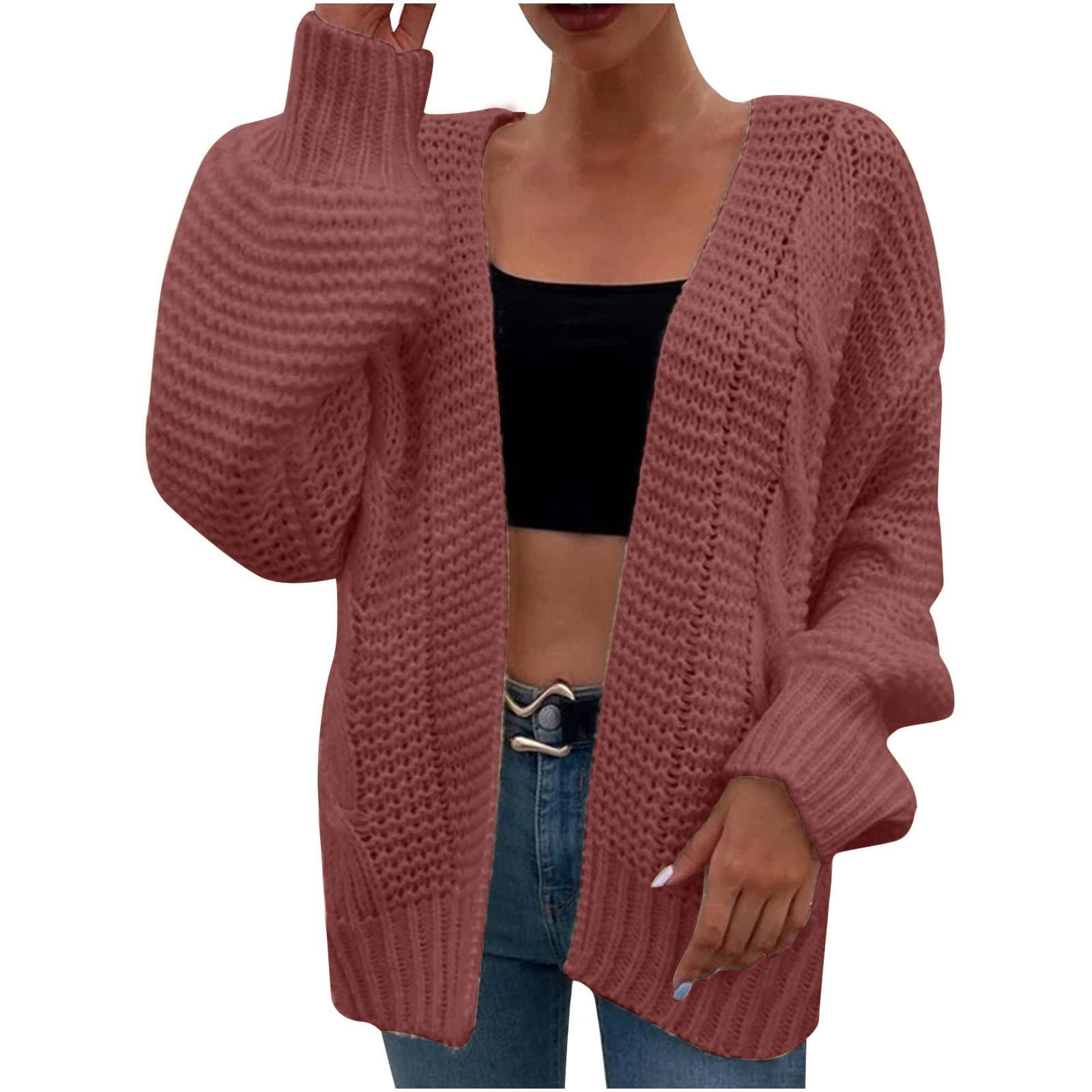 

Женская мода Повседневный открытый спереди Длинный рукав Кардиганы крупной вязки Свитера Верхняя одежда Пальто S