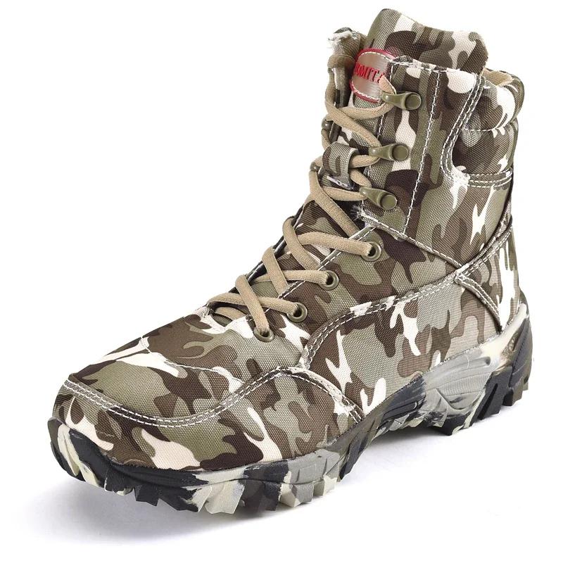 Men Tactical Boots Outdoor Waterproof Climbing Hiking Shoes Breathable Canvas Camouflage Tactical Combat Desert Ankle Boots