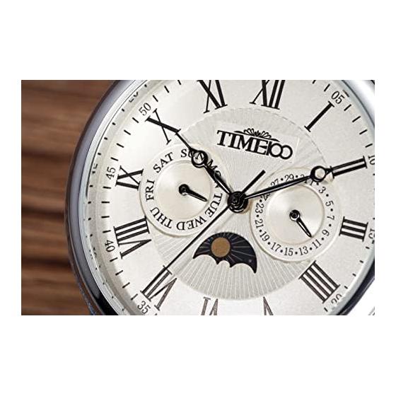 Time100 Multifunctional Men's Watch, Date, Day of the Week, Day/Night Display, Japanese Movement, Black Leather Belt, Office Worker, Popular Item,