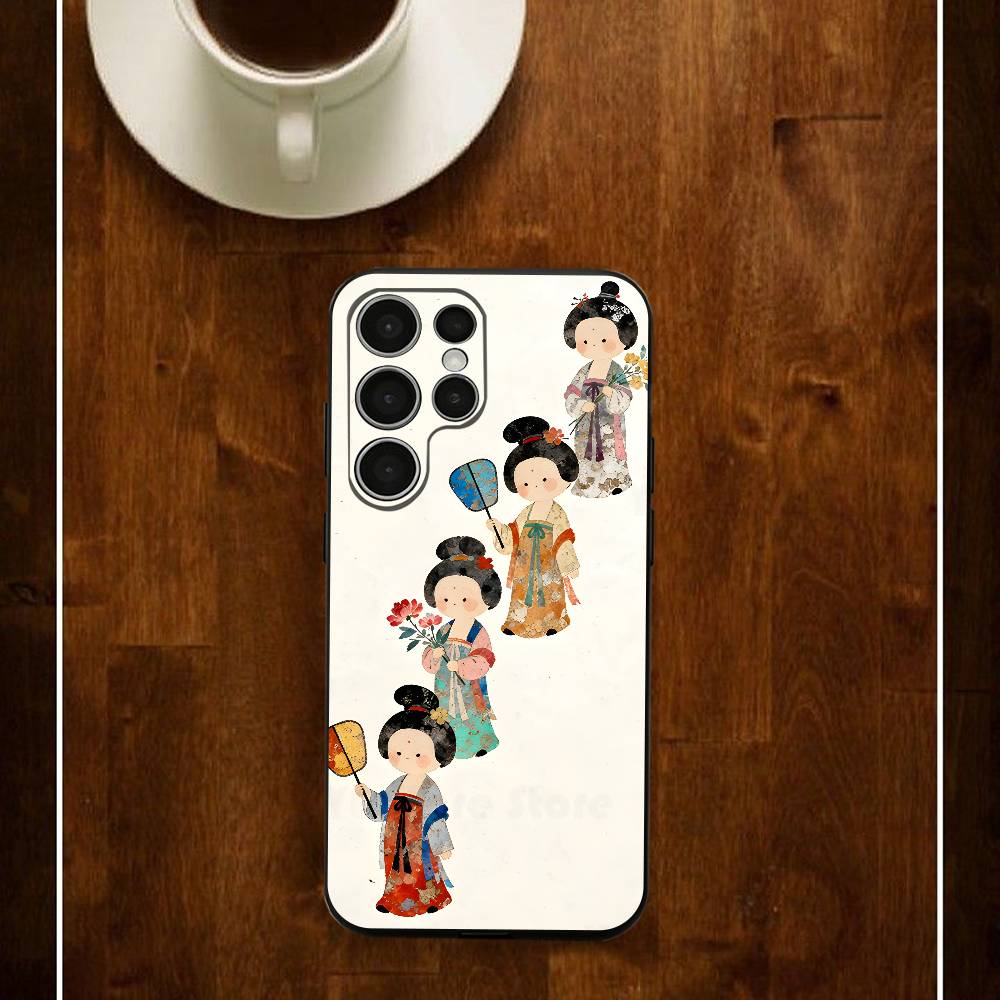 

Lady Painting Traditional Phone Silicone Case For Samsung S24 22 20 23 21 20 Ultra Plus Lite 5G Print Cover Samsung S24Plus
