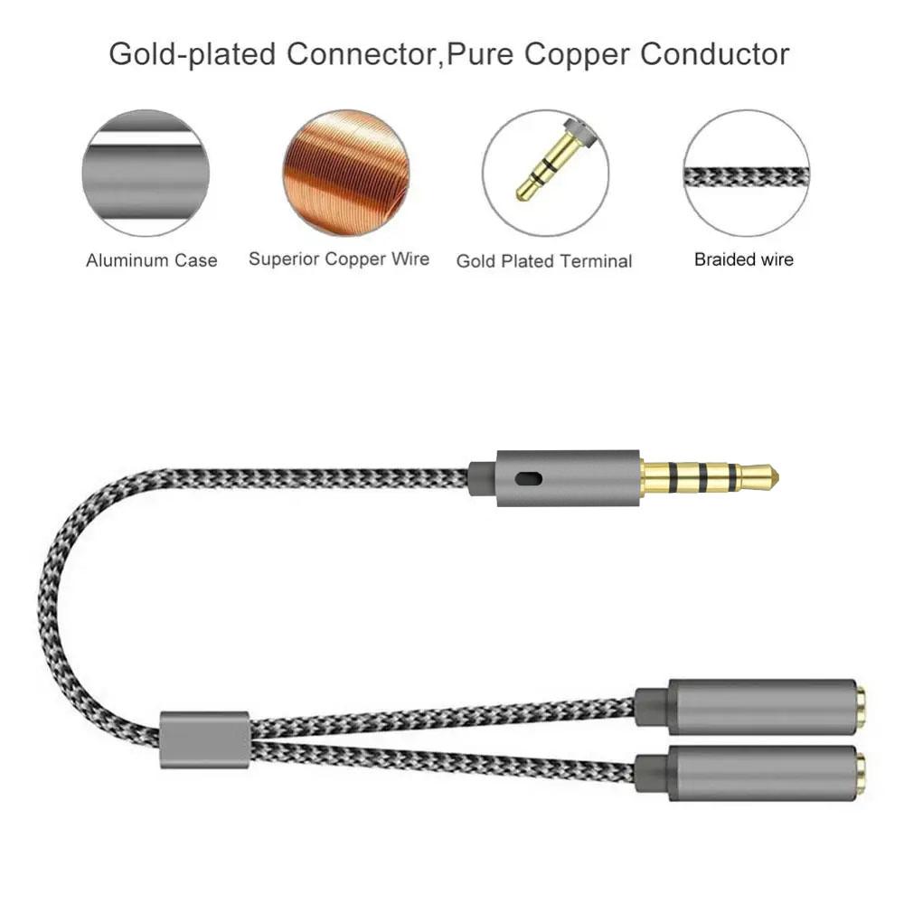 Headset Adapter Headphone Mic and Speaker Y Splitter Cable 3.5mm  Audio Male to 2 Female For Earphone Extense Mobile Audio