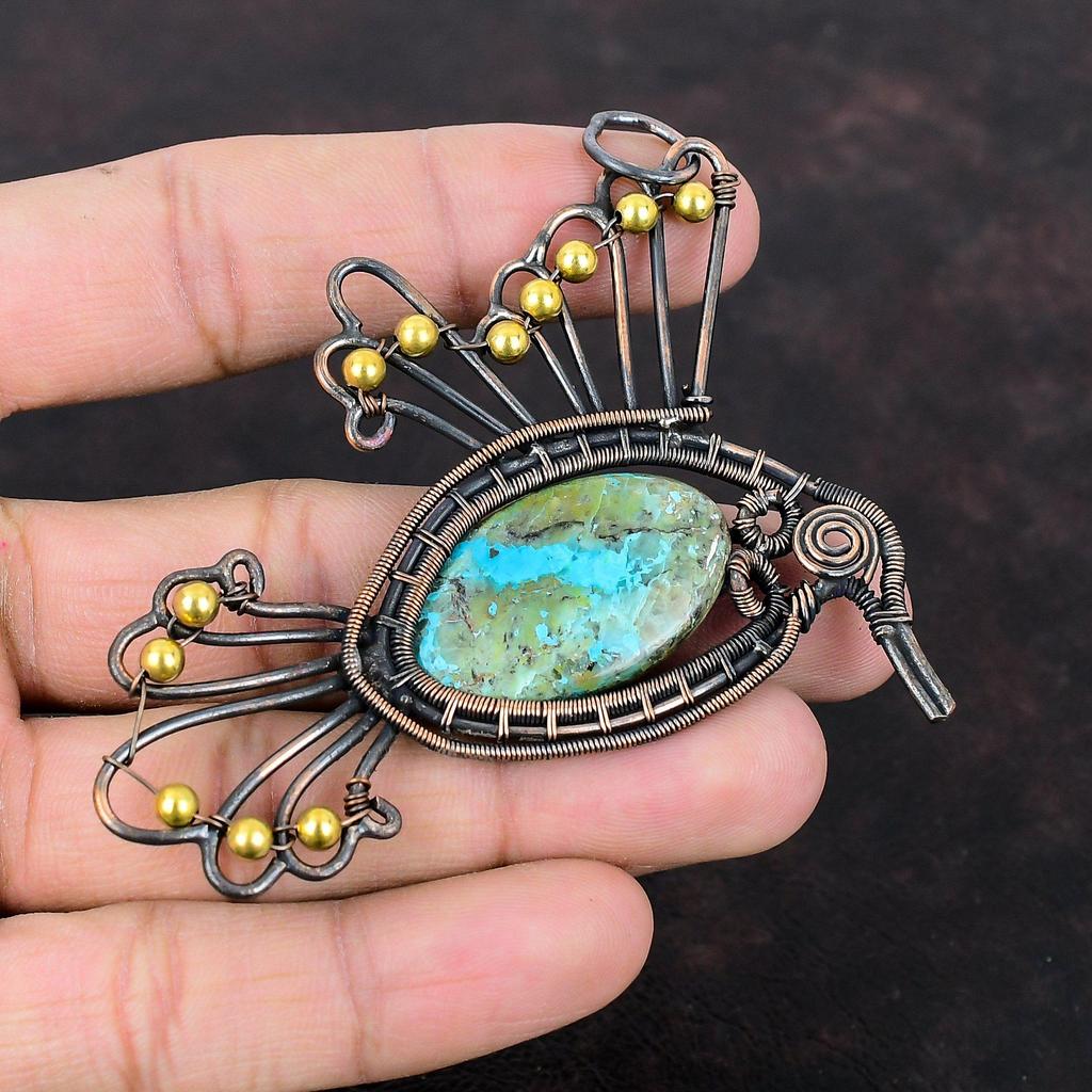 Shattuckite Pendant Copper Wire Wrapped Pendant Unique Design Pendant Bird Jewelry Gemstone Pendant Handmade Copper Jewelry Gift For Mother