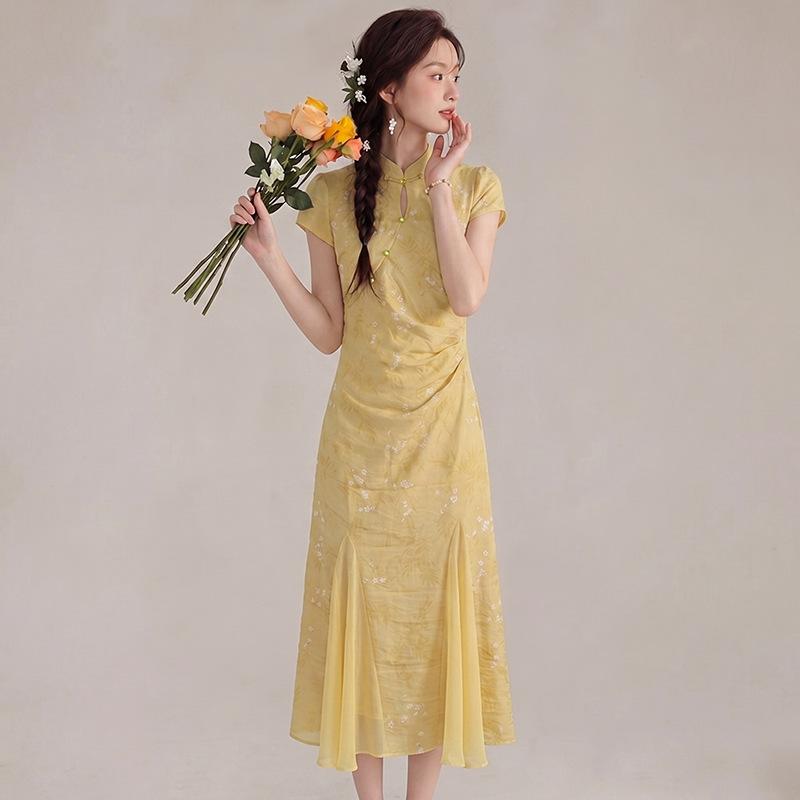 [Spot] Summer New New Chinese Style Versatile Age Reduction and Thin New Chinese Temperament Long Dress Dress