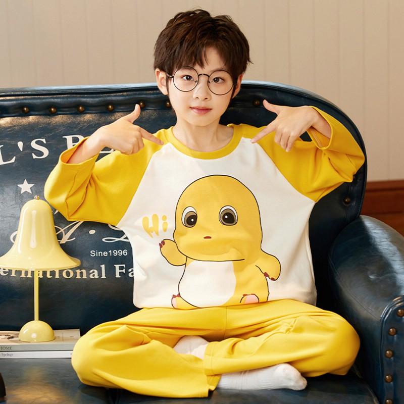 100% Combed Cotton Boys Pajama Set Long Sleeve Cartoon Print Sleepwear Teens 8 Years Lightweight Home Wear